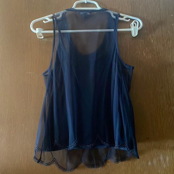 Navy blue mesh beaded tank top blouse - Picture 2 of 3